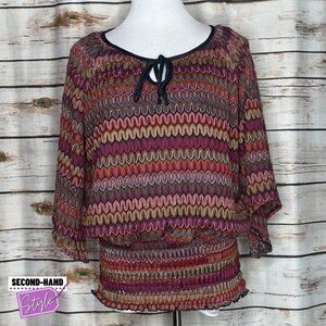 Blouson Lined Top with Flare Sleeves and Front-tie detail